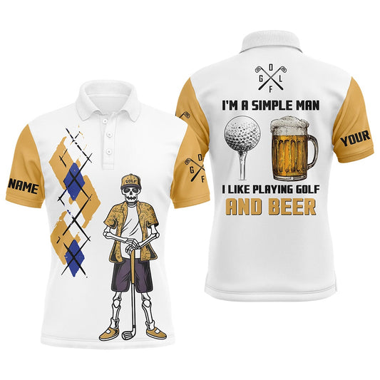 Golf Polo shirts, I'M A Simple Man Skull Beer Argyle Pattern Golf Polo Shirts Beer Golf Shirts For Men