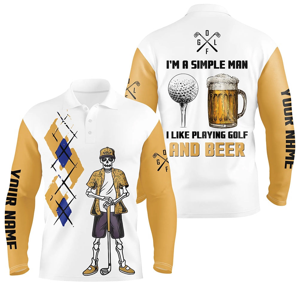 Golf Polo shirts, I'M A Simple Man Skull Beer Argyle Pattern Golf Polo Shirts Beer Golf Shirts For Men
