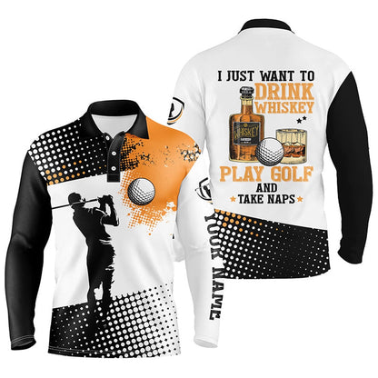 Golf Polo shirts, I Want To Drink Whiskey And Play Golf Custom Name Polo Golf Shirts For Men, Cool Golf Gifts