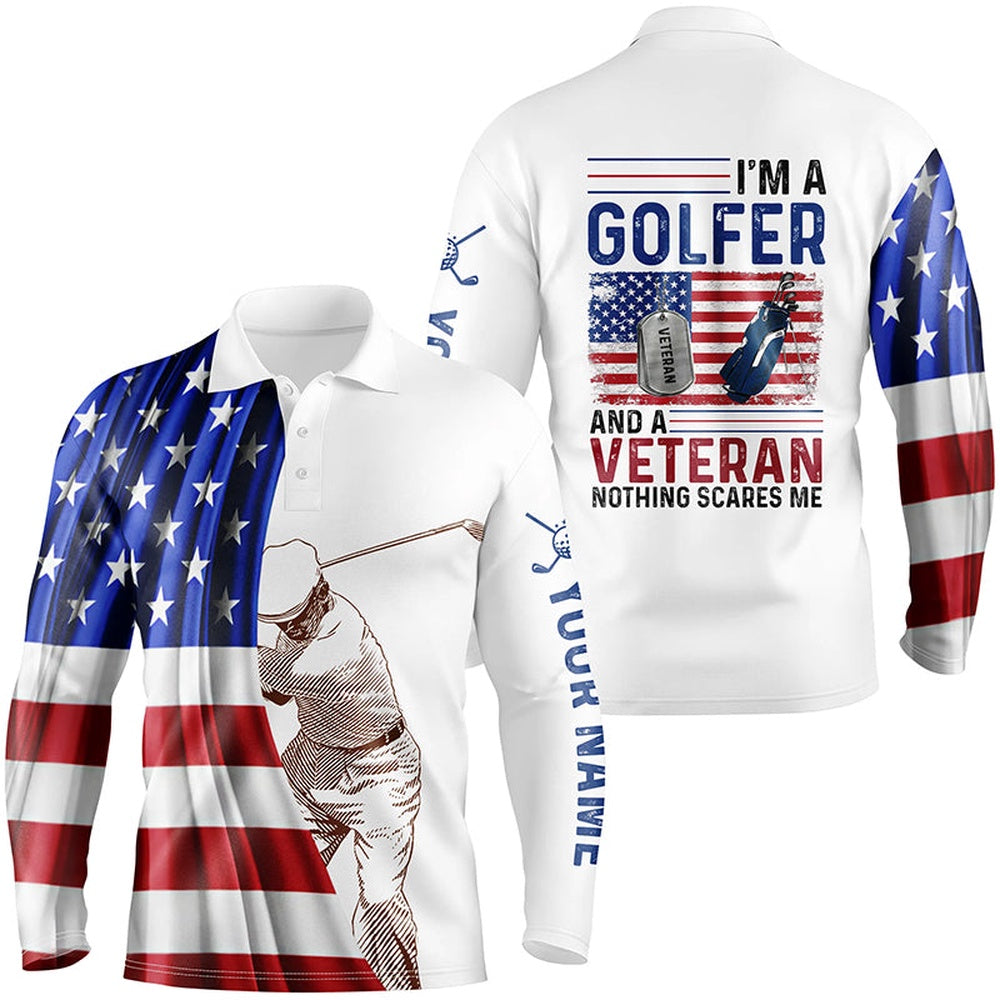 Golf Polo shirts, Im A Golfer And A Veteran American Flag Mens Golf Polo Shirt Custom Patriotic Golf Tops For Men