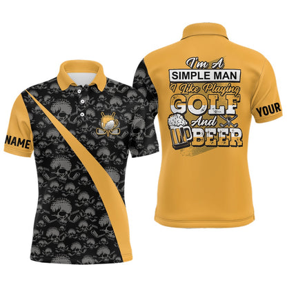 Golf Polo shirts, Im A Simple Man I Like Playing Golf & Beer Skull Golf Polo Shirt Beer Golf Shirts For Men