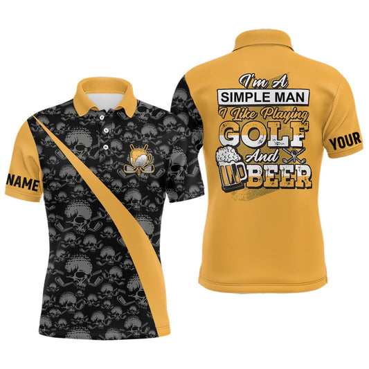 Golf Polo shirts, Im A Simple Man I Like Playing Golf & Beer Skull Golf Polo Shirt Beer Golf Shirts For Men