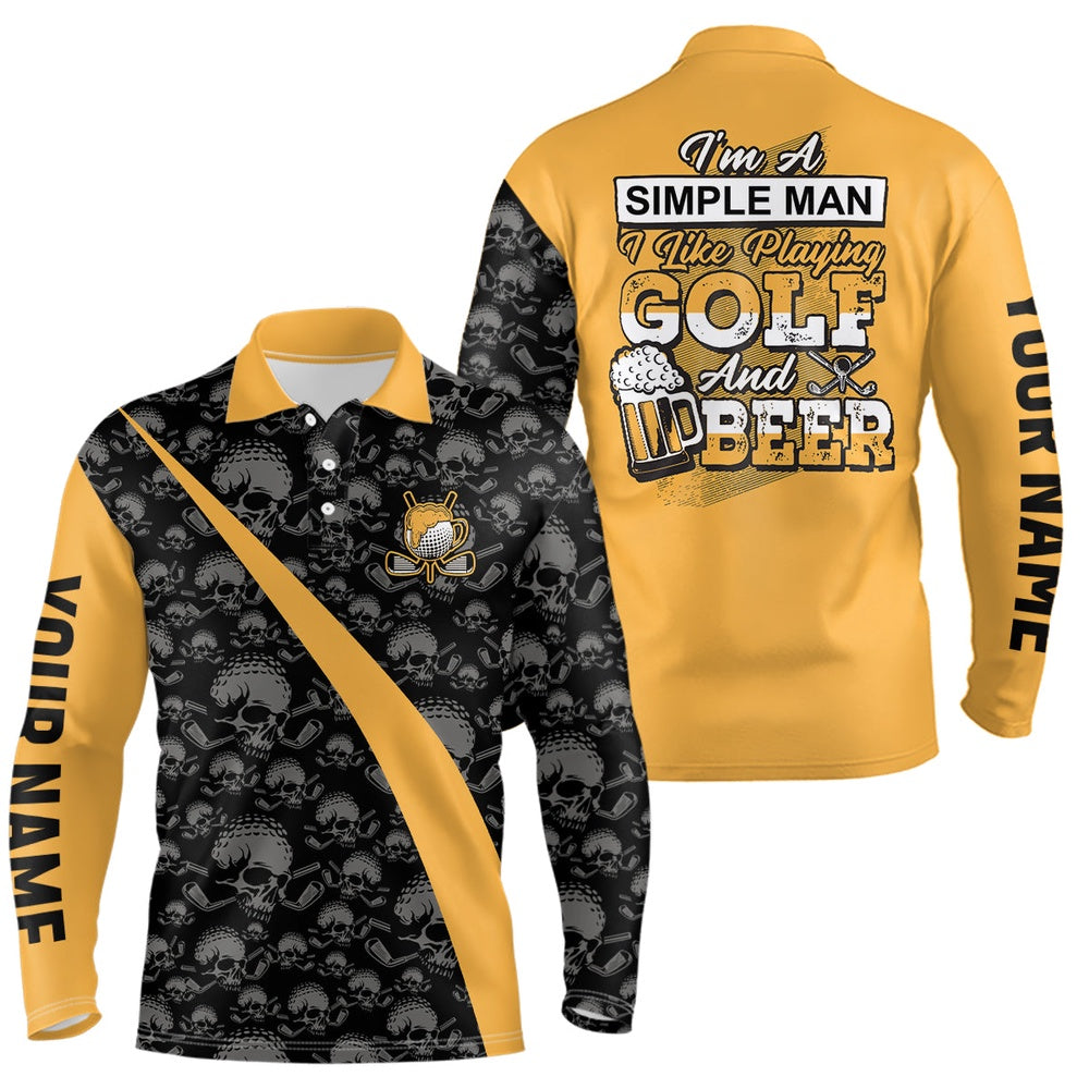 Golf Polo shirts, Im A Simple Man I Like Playing Golf & Beer Skull Golf Polo Shirt Beer Golf Shirts For Men