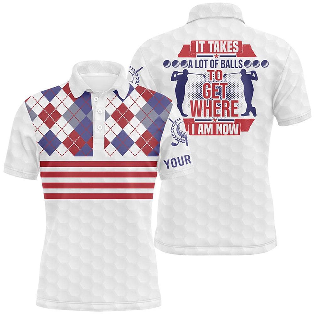 Golf Polo shirts, It Takes A Lot Of Balls Argyle Pattern Mens Golf Polos Customized Golf Shirts For Men Golf Gifts