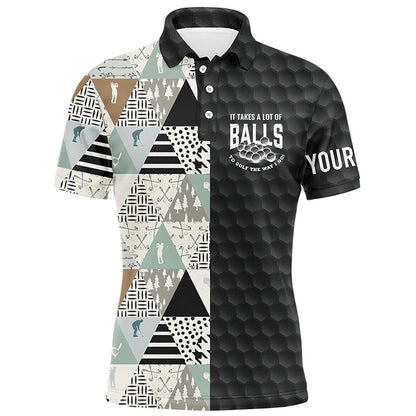 Golf Polo shirts, It Takes A Lot Of Balls Geometric Pattern Mens Golf Polo Shirts Customized Golf Gifts For Men