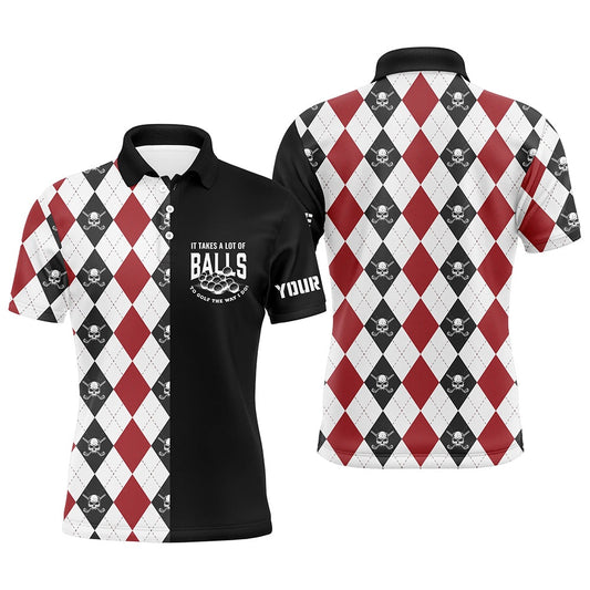 Golf Polo shirts, It Takes A Lot Of Balls Mens Skull Argyle Golf Polo Shirt Golf Shirts For Men Golfing Gifts