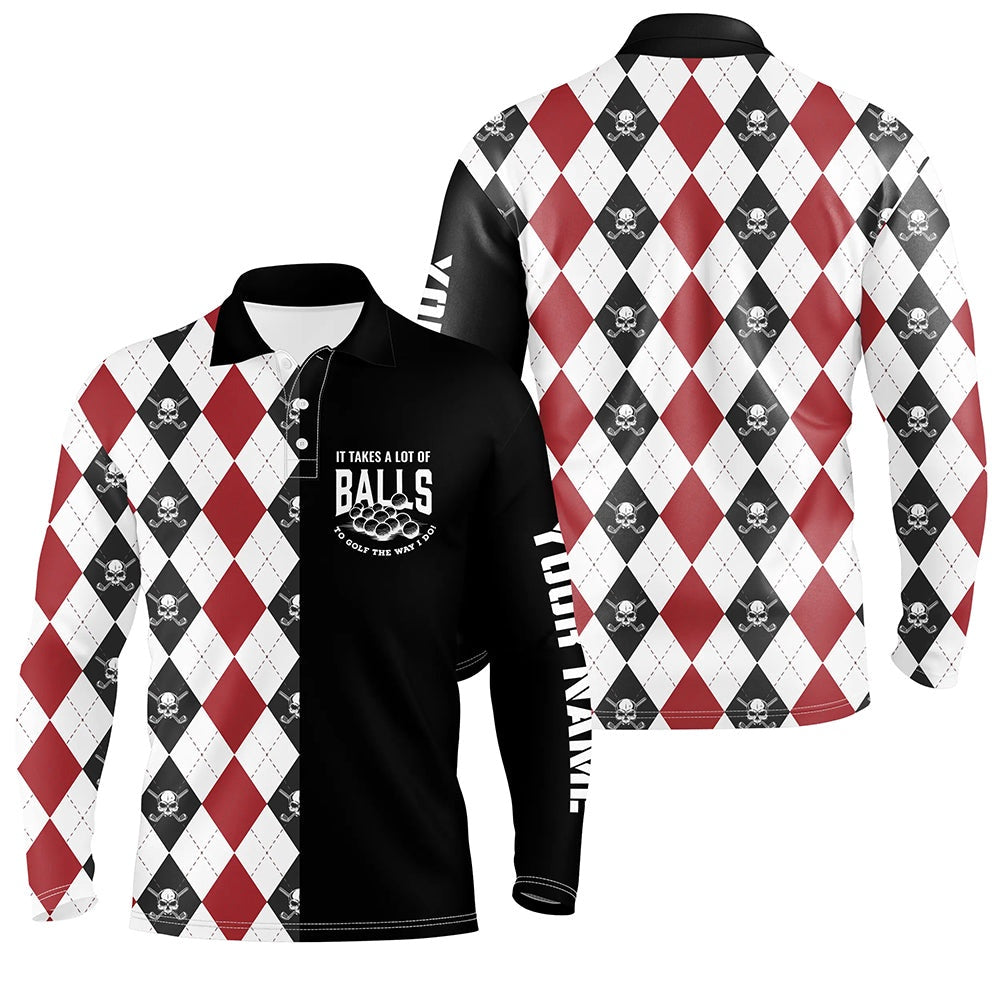 Golf Polo shirts, It Takes A Lot Of Balls Mens Skull Argyle Golf Polo Shirt Golf Shirts For Men Golfing Gifts