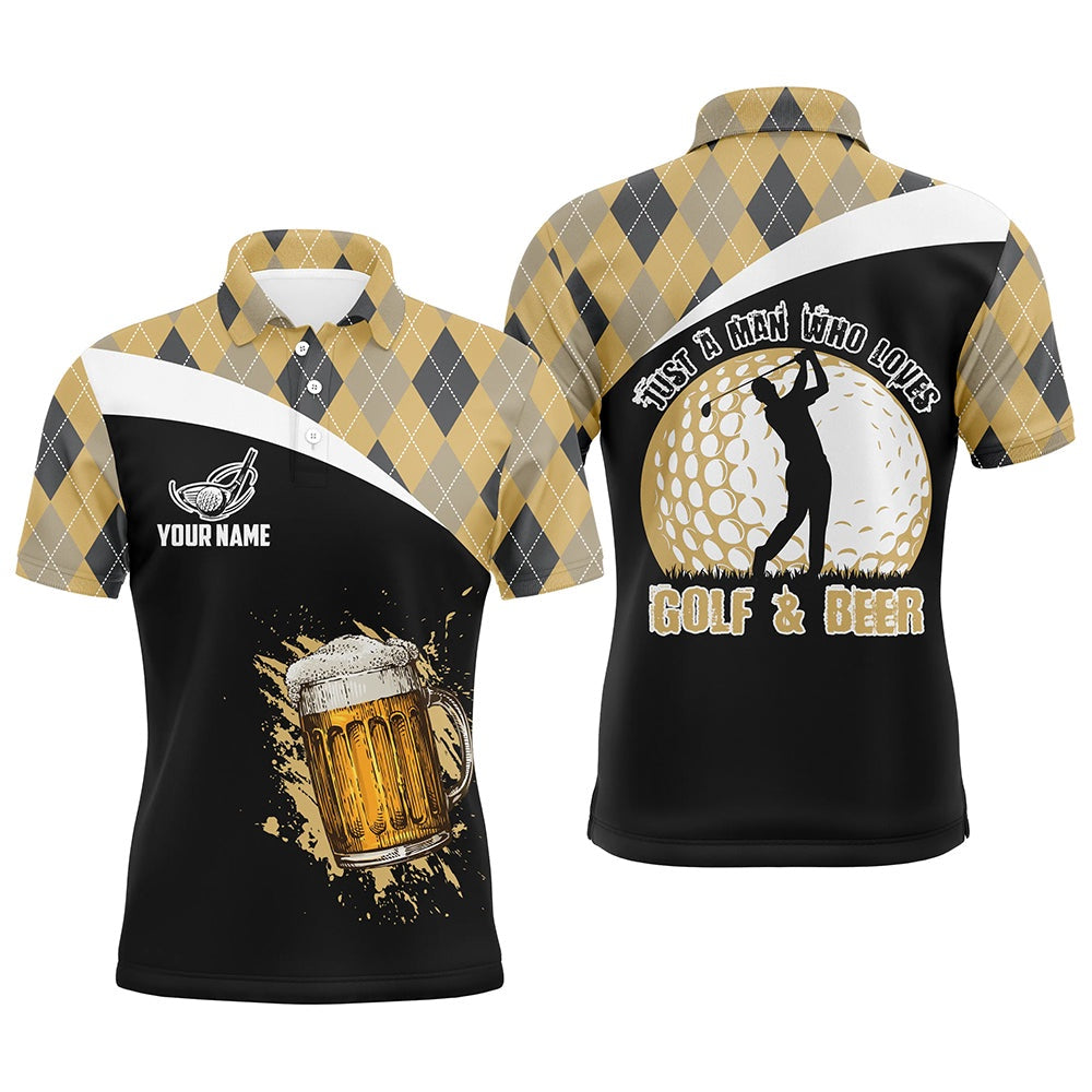 Golf Polo shirts, Just A Man Who Loves Golf & Beer Argyle Pattern Golf Polo Shirt Beer Golf Shirts For Men