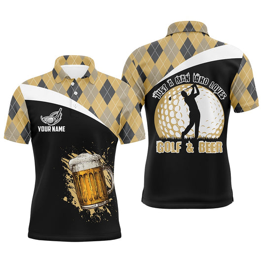 Golf Polo shirts, Just A Man Who Loves Golf & Beer Argyle Pattern Golf Polo Shirt Beer Golf Shirts For Men