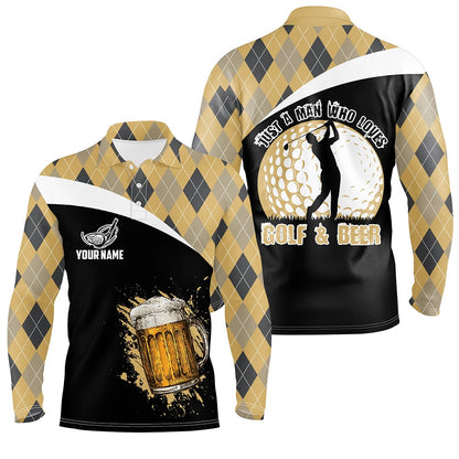 Golf Polo shirts, Just A Man Who Loves Golf & Beer Argyle Pattern Golf Polo Shirt Beer Golf Shirts For Men