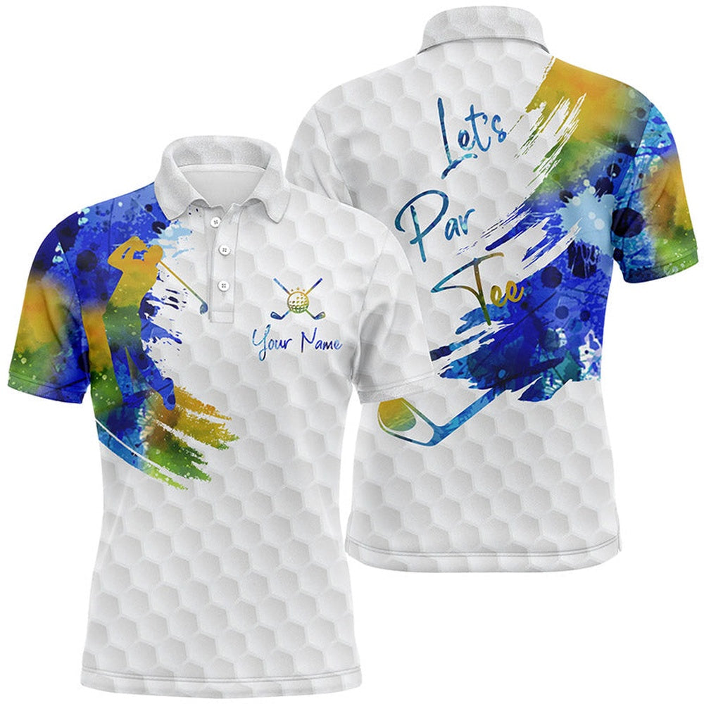 Golf Polo shirts, Lets Par Tee Colorful Water Color Mens Golf Tops, Personalized Golf Shirts For Men