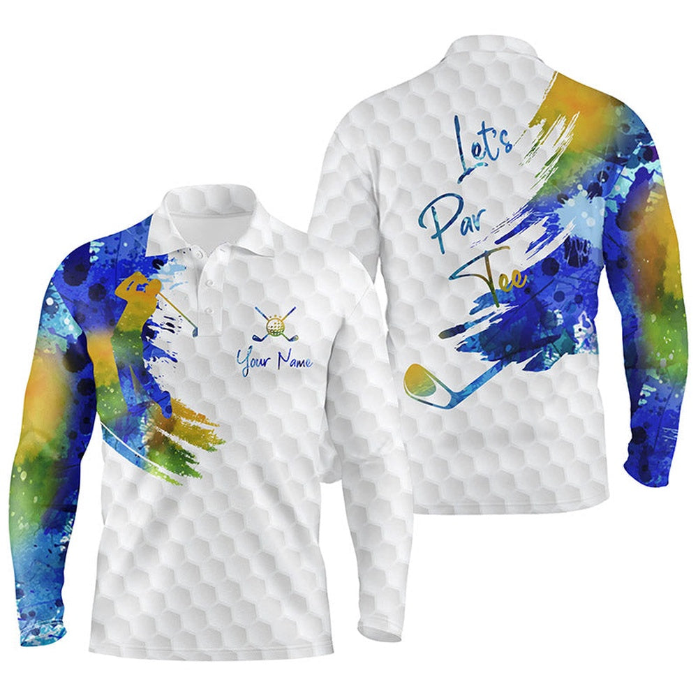 Golf Polo shirts, Lets Par Tee Colorful Water Color Mens Golf Tops, Personalized Golf Shirts For Men