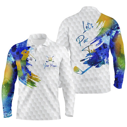 Golf Polo shirts, Lets Par Tee Colorful Water Color Mens Golf Tops, Personalized Golf Shirts For Men