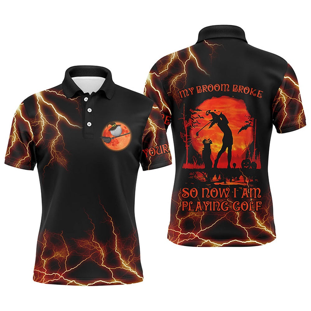 Golf Polo shirts, Lightning Mens Golf Polo Shirt, Halloween Golf Gifts Idea For Male Golfers, Scary Witch Shirt