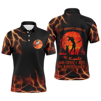 Golf Polo shirts, Lightning Mens Golf Polo Shirt, Halloween Golf Gifts Idea For Male Golfers, Scary Witch Shirt