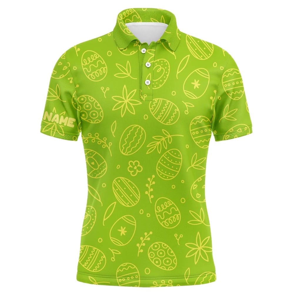 Golf Polo shirts, Lime Green Easter Eggs Pattern Golf Shirt Custom Name Mens Golf Polo Shirt