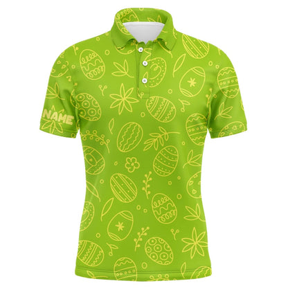 Golf Polo shirts, Lime Green Easter Eggs Pattern Golf Shirt Custom Name Mens Golf Polo Shirt