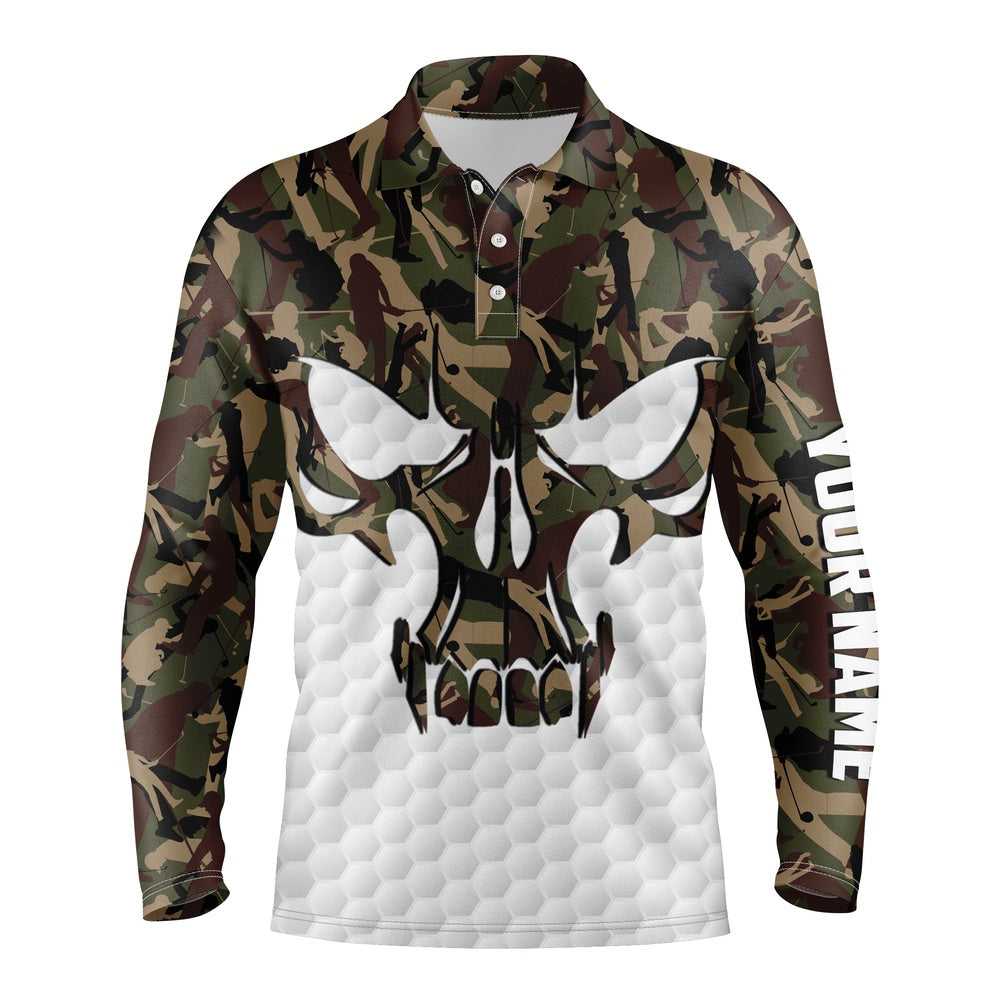 Golf Polo shirts, Long Sleeve Camo Golf Skull Polo Shirts For Men Custom Golf Shirts, Gifts For Golf Lovers