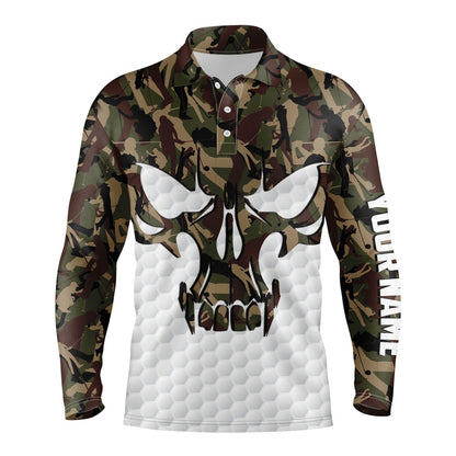 Golf Polo shirts, Long Sleeve Camo Golf Skull Polo Shirts For Men Custom Golf Shirts, Gifts For Golf Lovers