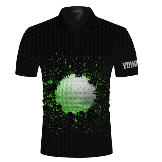 Golf Polo shirts, Long Sleeve Golf Polo Shirts For Mens Custom Name Black Splatter Golf Shirts - Gifts For The Golfer