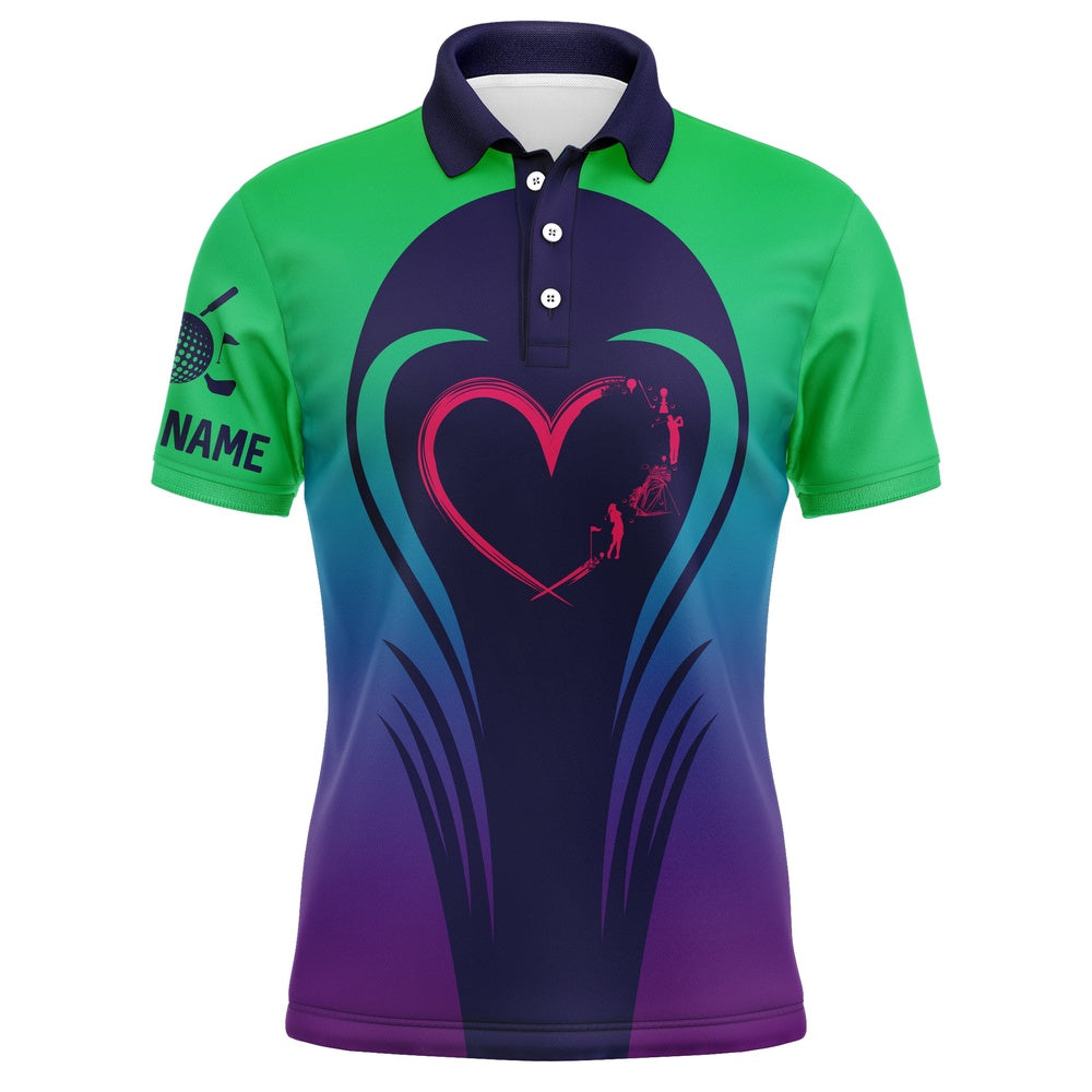Golf Polo shirts, Love Golf Gradient Green Purple Mens Polo Shirts Custom Golf Shirts For Men Best Golf Gifts