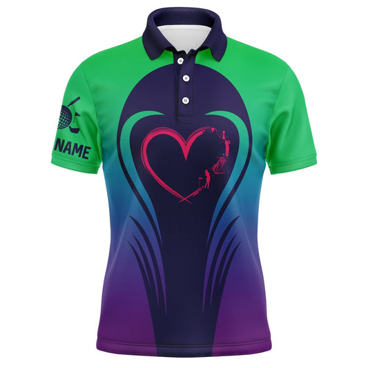 Golf Polo shirts, Love Golf Gradient Green Purple Mens Polo Shirts Custom Golf Shirts For Men Best Golf Gifts