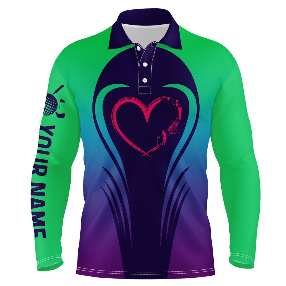Golf Polo shirts, Love Golf Gradient Green Purple Mens Polo Shirts Custom Golf Shirts For Men Best Golf Gifts