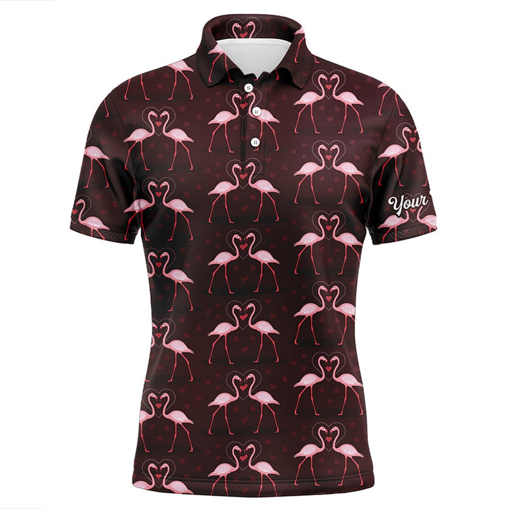 Golf Polo shirts, Love Pink Flamingos Pattern Custom Mens Golf Polo Shirt, Flamingo Golfing Gifts