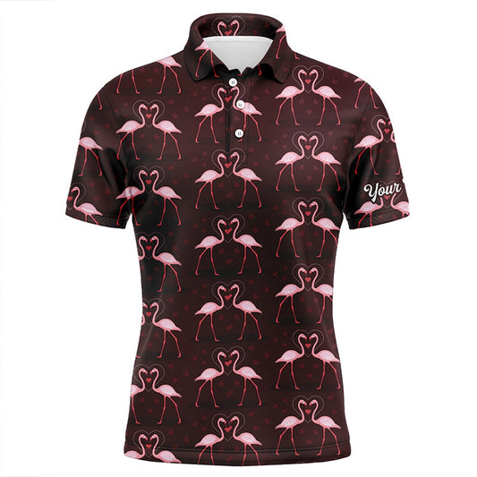 Golf Polo shirts, Love Pink Flamingos Pattern Custom Mens Golf Polo Shirt, Flamingo Golfing Gifts
