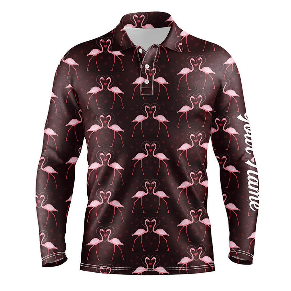 Golf Polo shirts, Love Pink Flamingos Pattern Custom Mens Golf Polo Shirt, Flamingo Golfing Gifts
