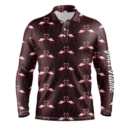 Golf Polo shirts, Love Pink Flamingos Pattern Custom Mens Golf Polo Shirt, Flamingo Golfing Gifts