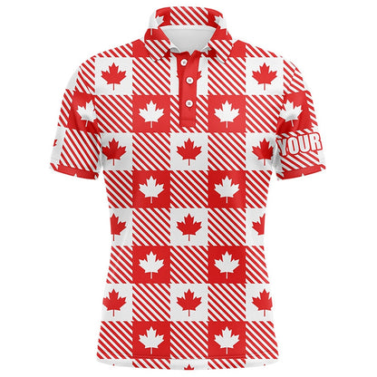 Golf Polo shirts, Maple Leaves On Red White Plaid Canadian Mens Golf Polo Shirts Patriotic Golf Shirts For Men