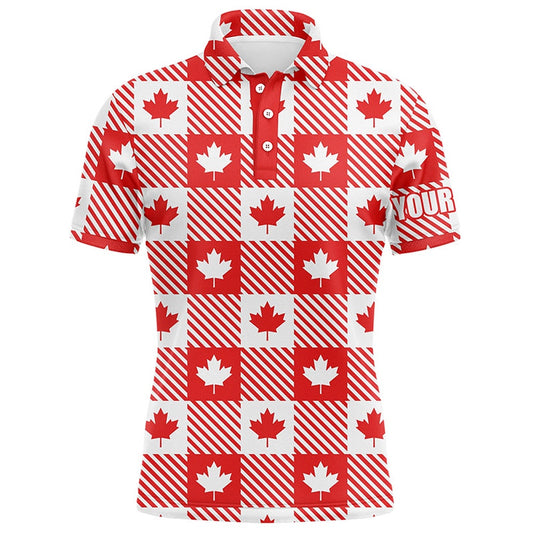Golf Polo shirts, Maple Leaves On Red White Plaid Canadian Mens Golf Polo Shirts Patriotic Golf Shirts For Men