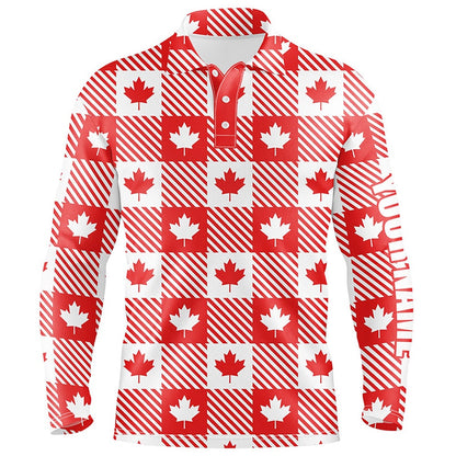 Golf Polo shirts, Maple Leaves On Red White Plaid Canadian Mens Golf Polo Shirts Patriotic Golf Shirts For Men