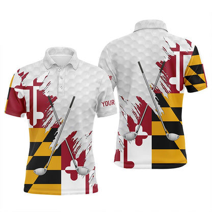 Golf Polo shirts, Maryland Flag Golf Clubs Patriotic Custom Name White Mens Golf Polo Shirts, Team Mens Golf Tops