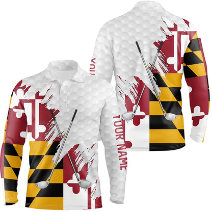 Golf Polo shirts, Maryland Flag Golf Clubs Patriotic Custom Name White Mens Golf Polo Shirts, Team Mens Golf Tops