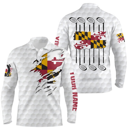Golf Polo shirts, Maryland Flag Golf Pattern White Mens Polo Shirt Custom Golf Shirts For Men Patriotic Golf Gifts