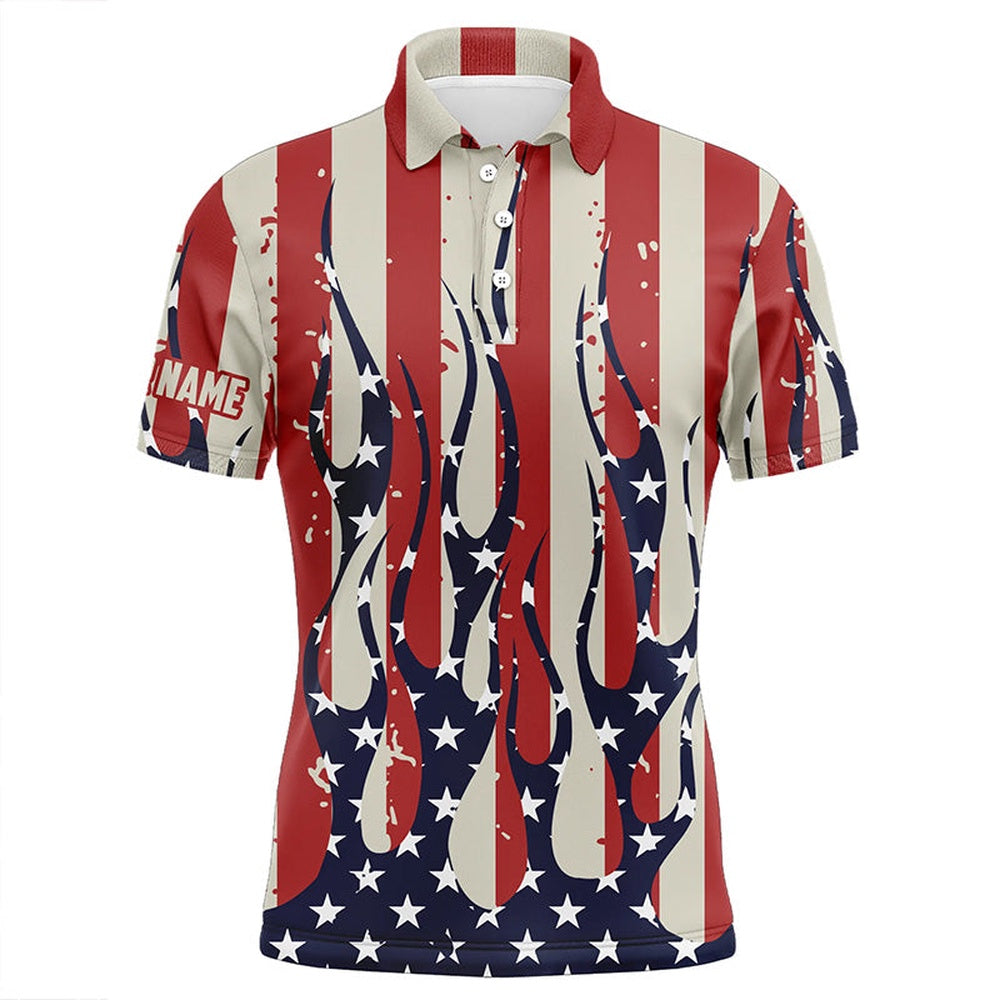 Golf Polo shirts, Men Golf Polo Shirt Custom American Flag Fire Male Golf Attire For Men, Mens Golf Tops