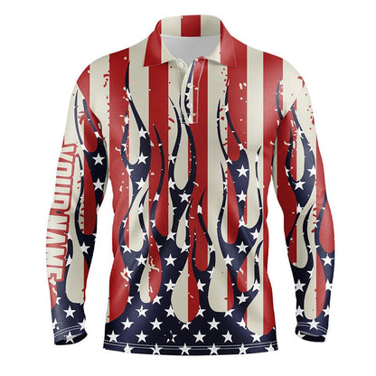 Golf Polo shirts, Men Golf Polo Shirt Custom American Flag Fire Male Golf Attire For Men, Mens Golf Tops