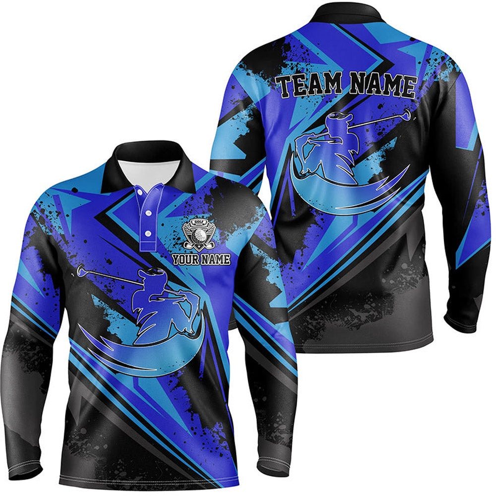 Golf Polo shirts, Men Golf Polo Shirt Custom Blue Camo Black Male Golf Attire For Men For Men
