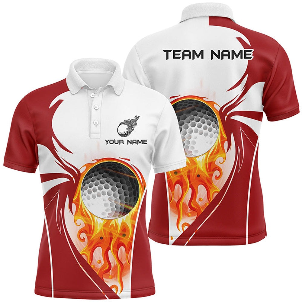 Golf Polo shirts, Men Golf Polo Shirt Custom Golf Ball Fire Female Golf Attire For Men, Mens Golf Tops Red