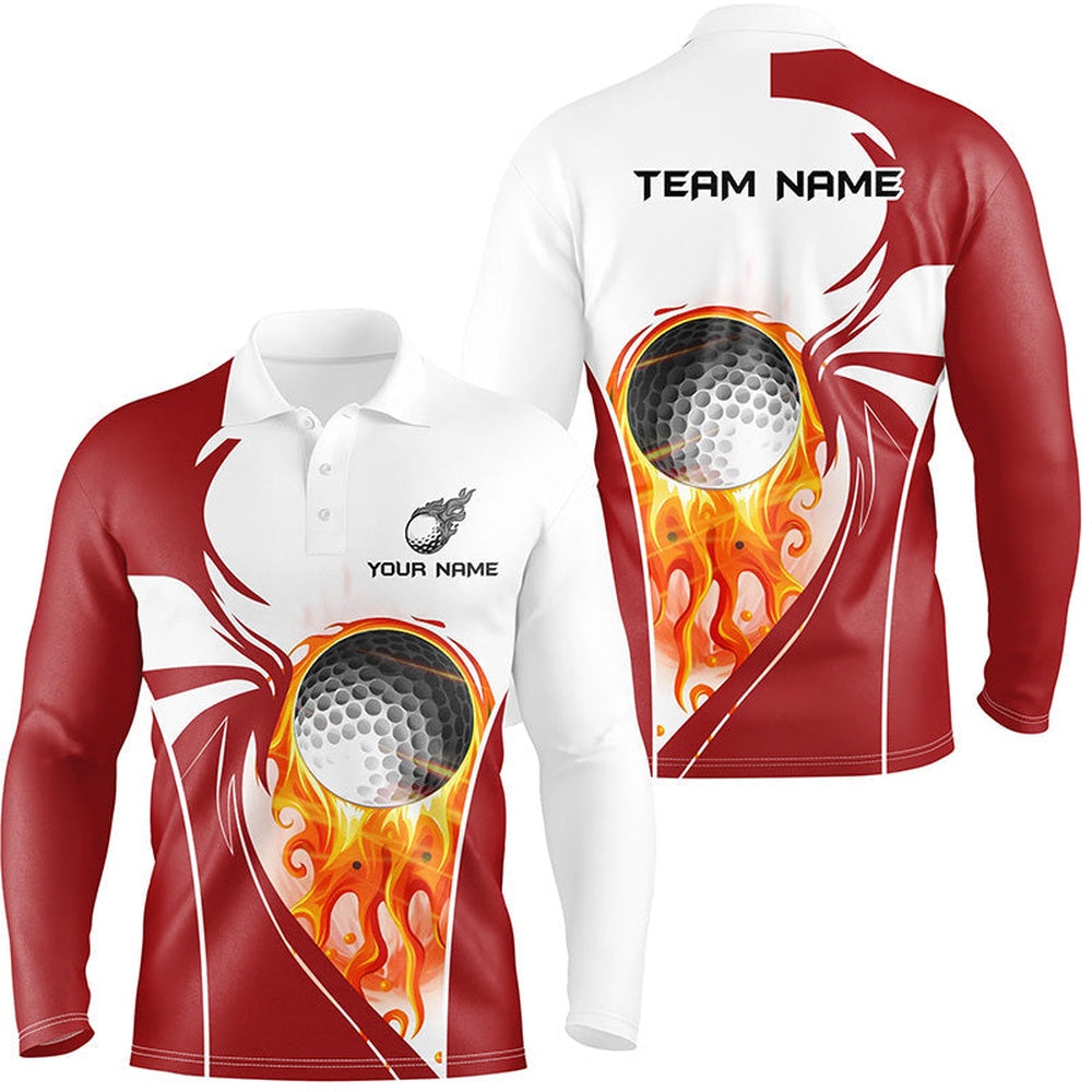 Golf Polo shirts, Men Golf Polo Shirt Custom Golf Ball Fire Female Golf Attire For Men, Mens Golf Tops Red