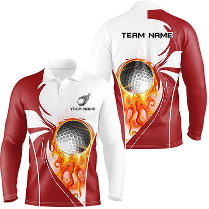 Golf Polo shirts, Men Golf Polo Shirt Custom Golf Ball Fire Female Golf Attire For Men, Mens Golf Tops Red