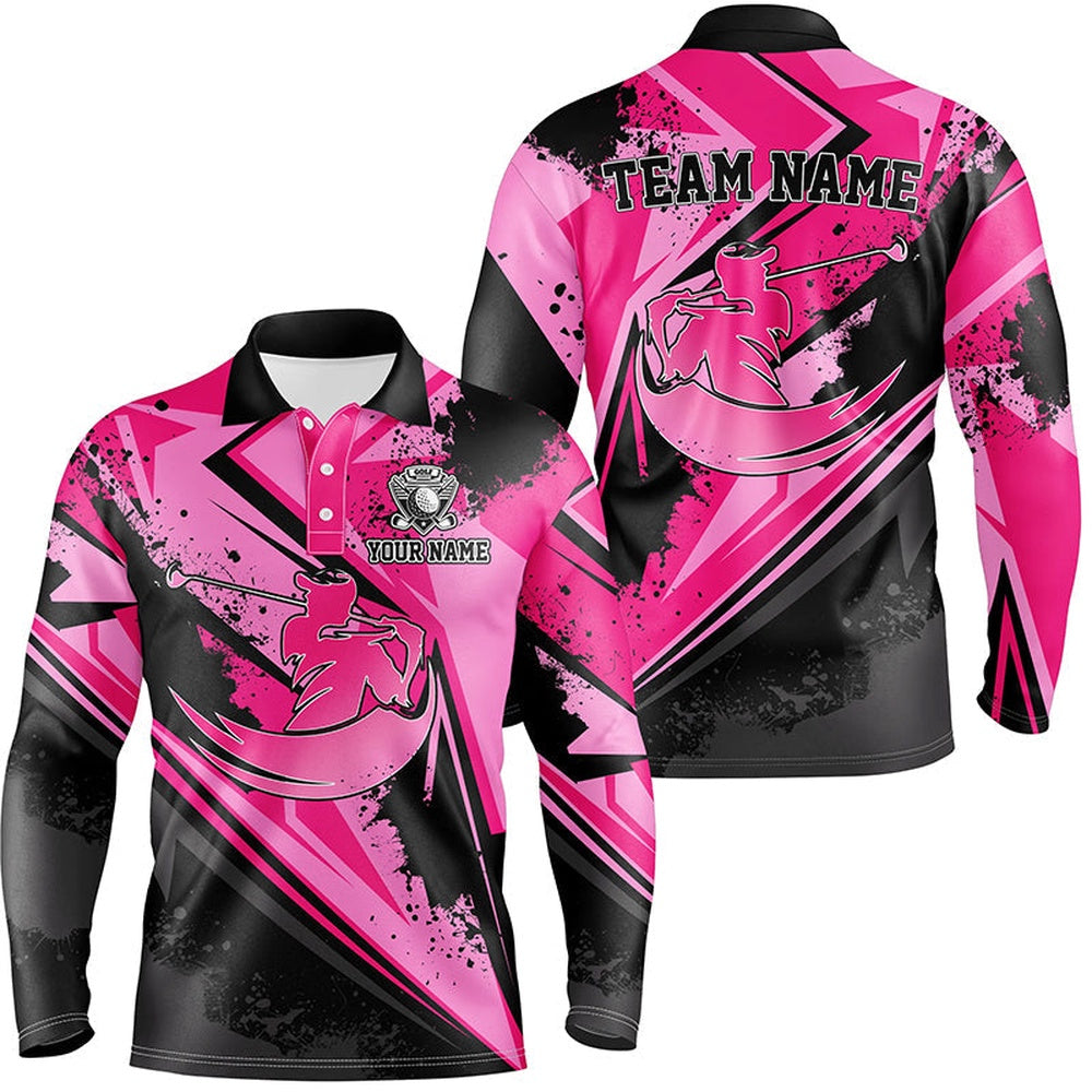 Golf Polo shirts, Men Golf Polo Shirt Custom Pink Camo Male Golf Attire For Men For Men