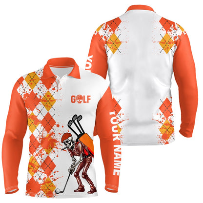 Golf Polo shirts, Men Golf Polo Shirts Argyle Pattern Custom Skull Golf Outfit Men, Golf Attire For Mens Orange