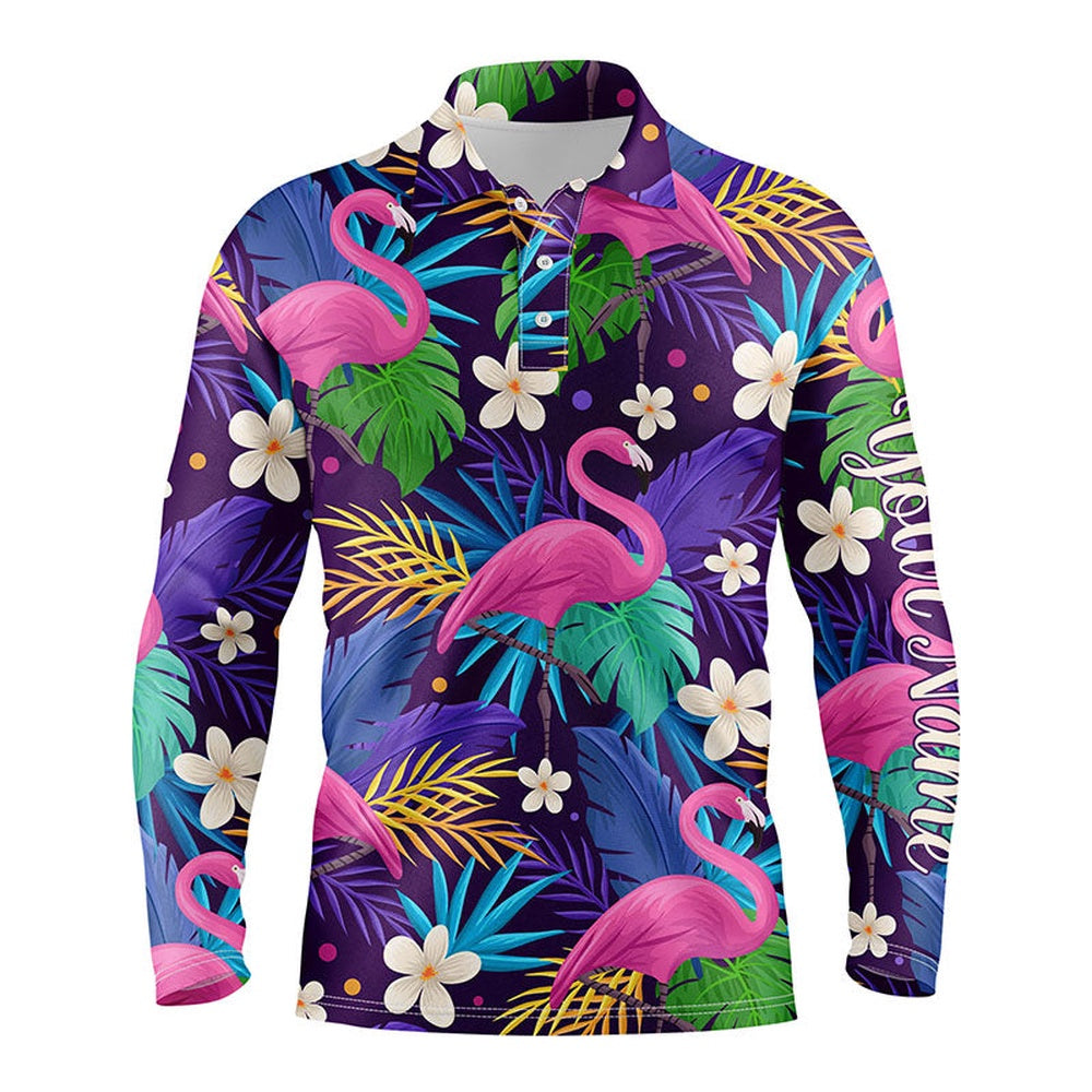 Golf Polo shirts, Men Golf Polo Shirts Colorful Floral Flamingo Pattern Tropical Leaves Custom Team Golf Polo Shirts