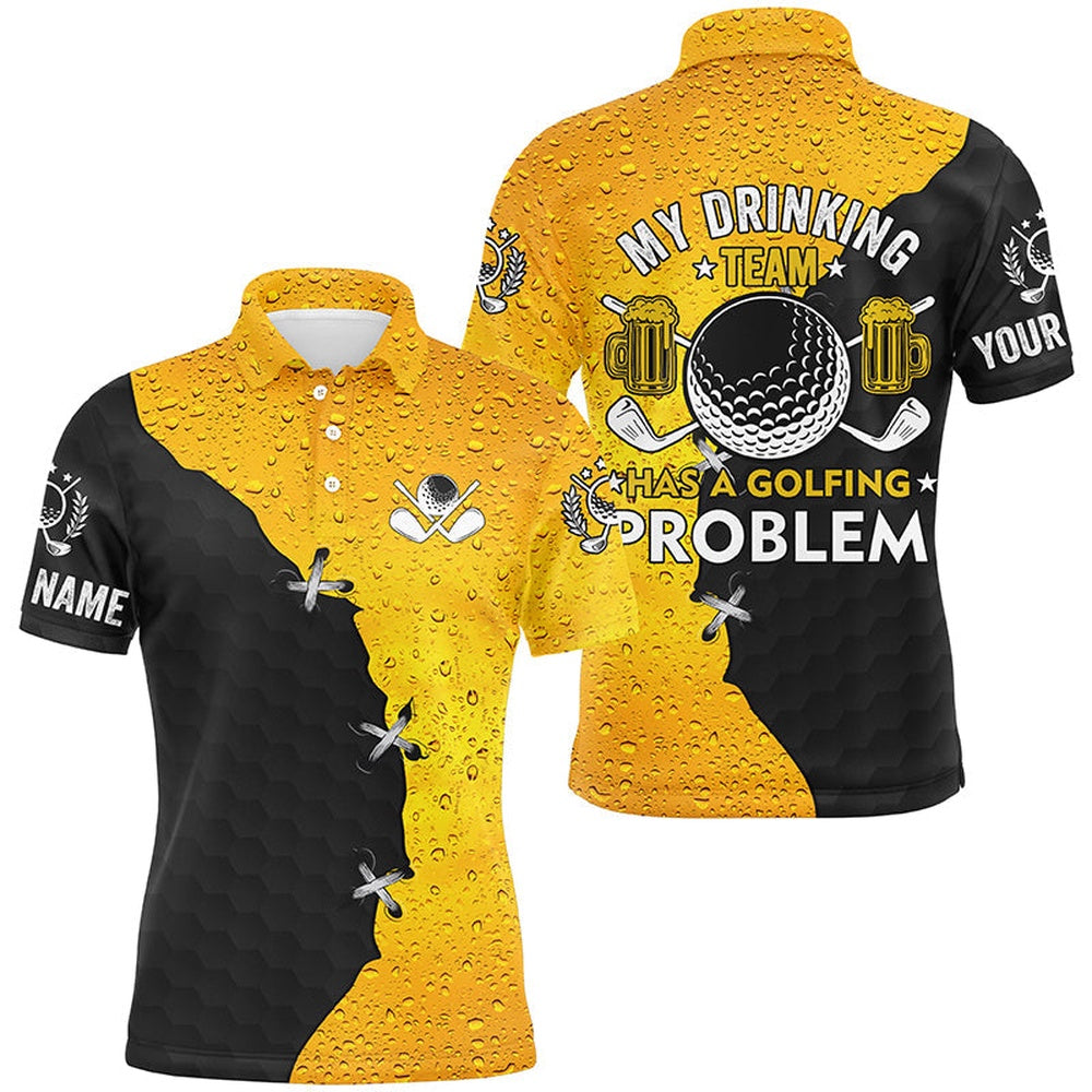 Golf Polo shirts, Men Golf Polo Shirts Custom My Drinking Team Has A Golfing Problem, Beer Pattern Black Golf Team Shirt
