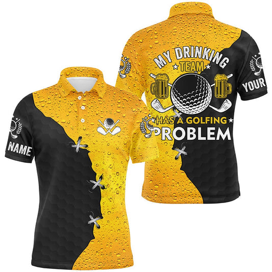 Golf Polo shirts, Men Golf Polo Shirts Custom My Drinking Team Has A Golfing Problem, Beer Pattern Black Golf Team Shirt