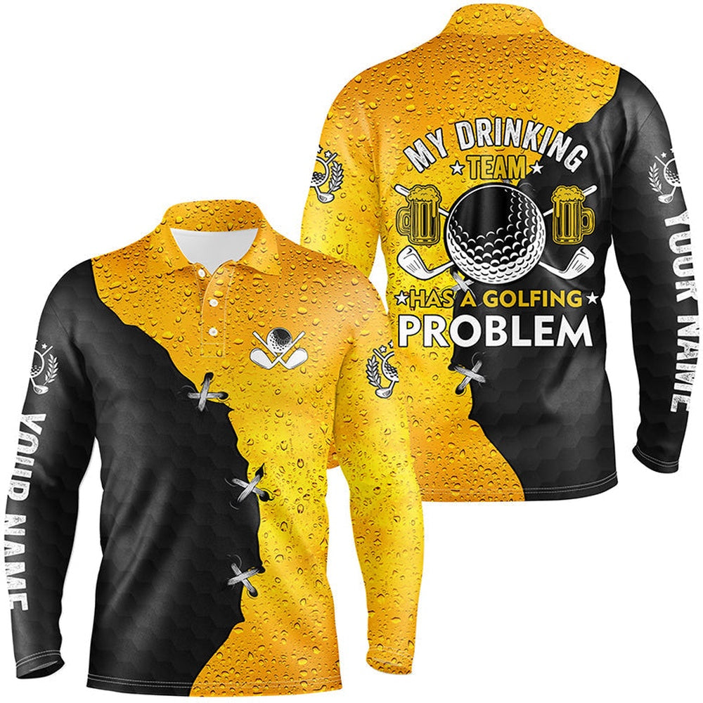 Golf Polo shirts, Men Golf Polo Shirts Custom My Drinking Team Has A Golfing Problem, Beer Pattern Black Golf Team Shirt