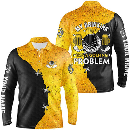 Golf Polo shirts, Men Golf Polo Shirts Custom My Drinking Team Has A Golfing Problem, Beer Pattern Black Golf Team Shirt
